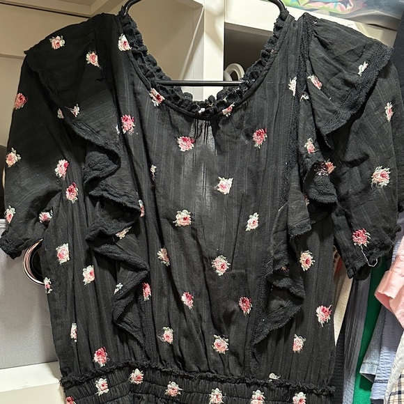 LoveShackFancy Black Dress with Pink Floral Accents - Picture 3 of 6